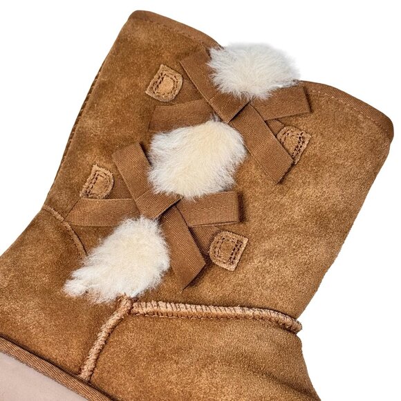 NEW Kookaburra By UGG Victoria Suede Boots SZ 8 Tan Shearling Fur Bow Winter - Picture 4 of 8